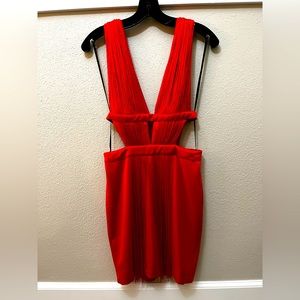 Bebe V-line red fringe cocktail dress